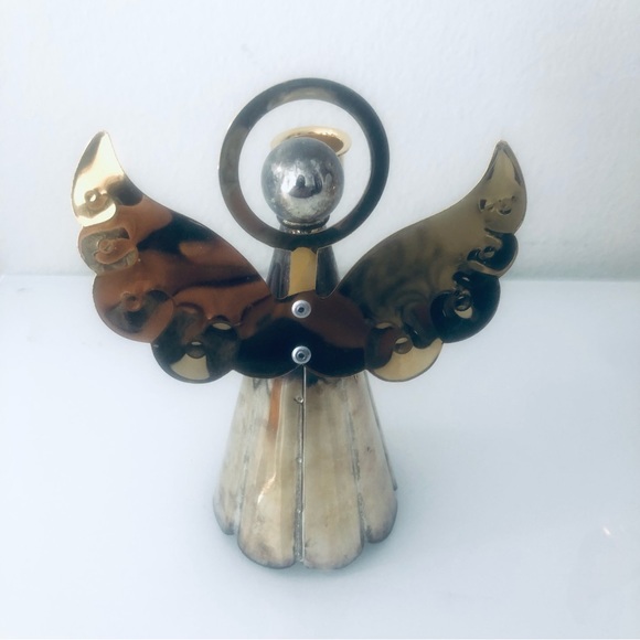 VINTAGE BRASS ANGEL CANDLEHOLDERS SILVER GOLD SET - Picture 2 of 8